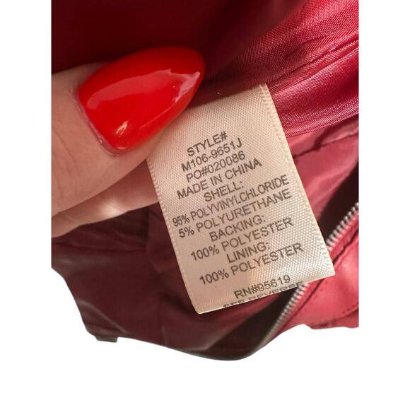 JohnPaulRichard Red Faux Leather Bomber Jacket Size Large - Picture 7 of 10